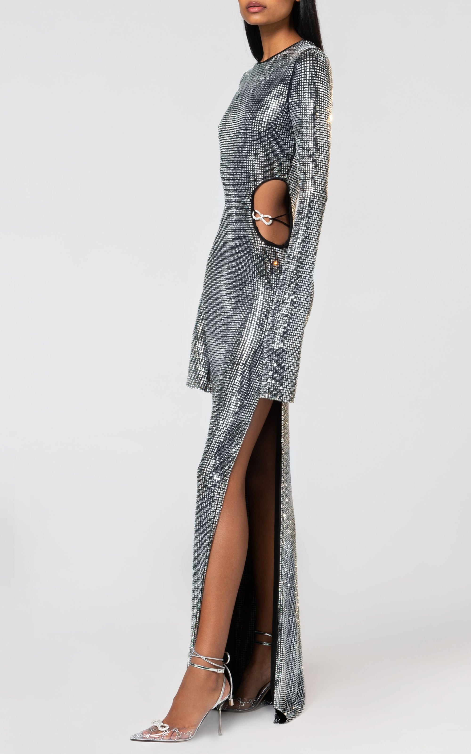 Cut-out maxi dress with rhinestone embellishments - Silver