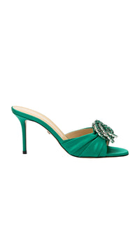 Mules Galaxy 85 en satin & strass - Emerald