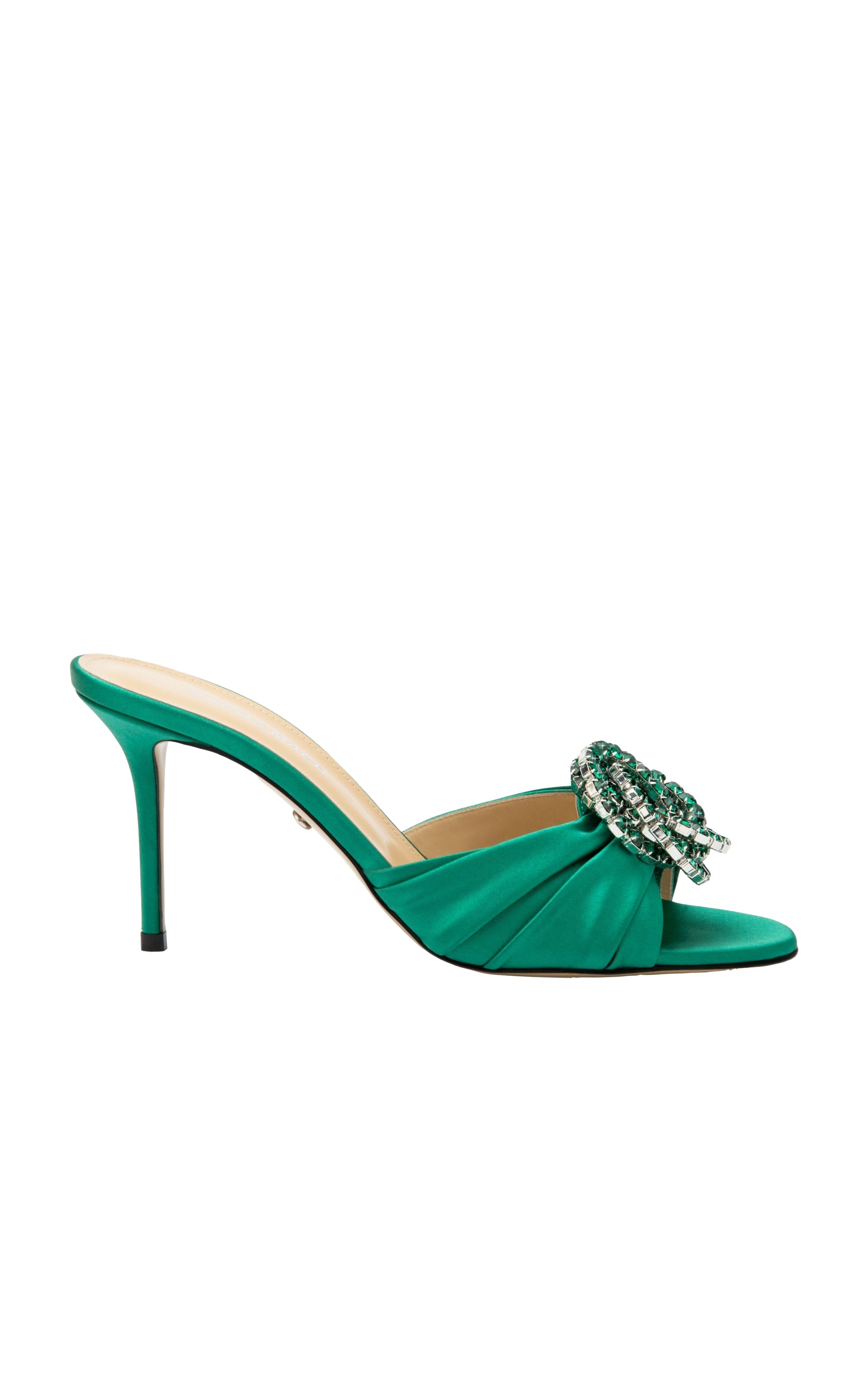 Mules Galaxy 85 en satin & strass - Emerald