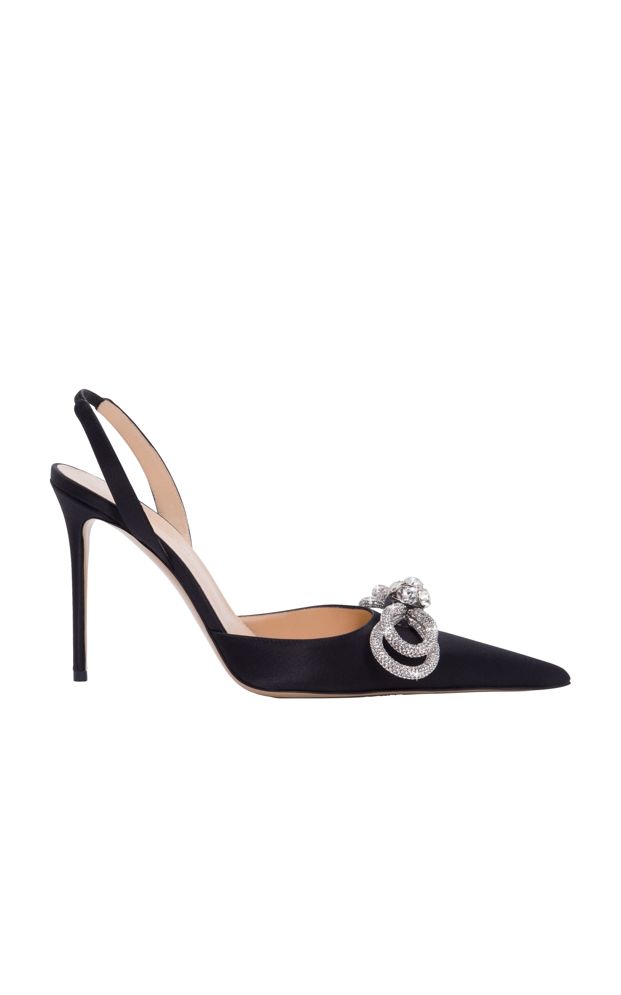 Double Bow 110 Slingback in silk & strass - Black