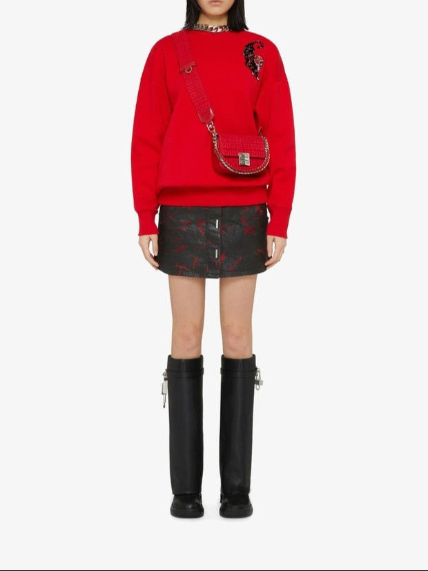 Mini jupe en denim craquelé - Black & Red