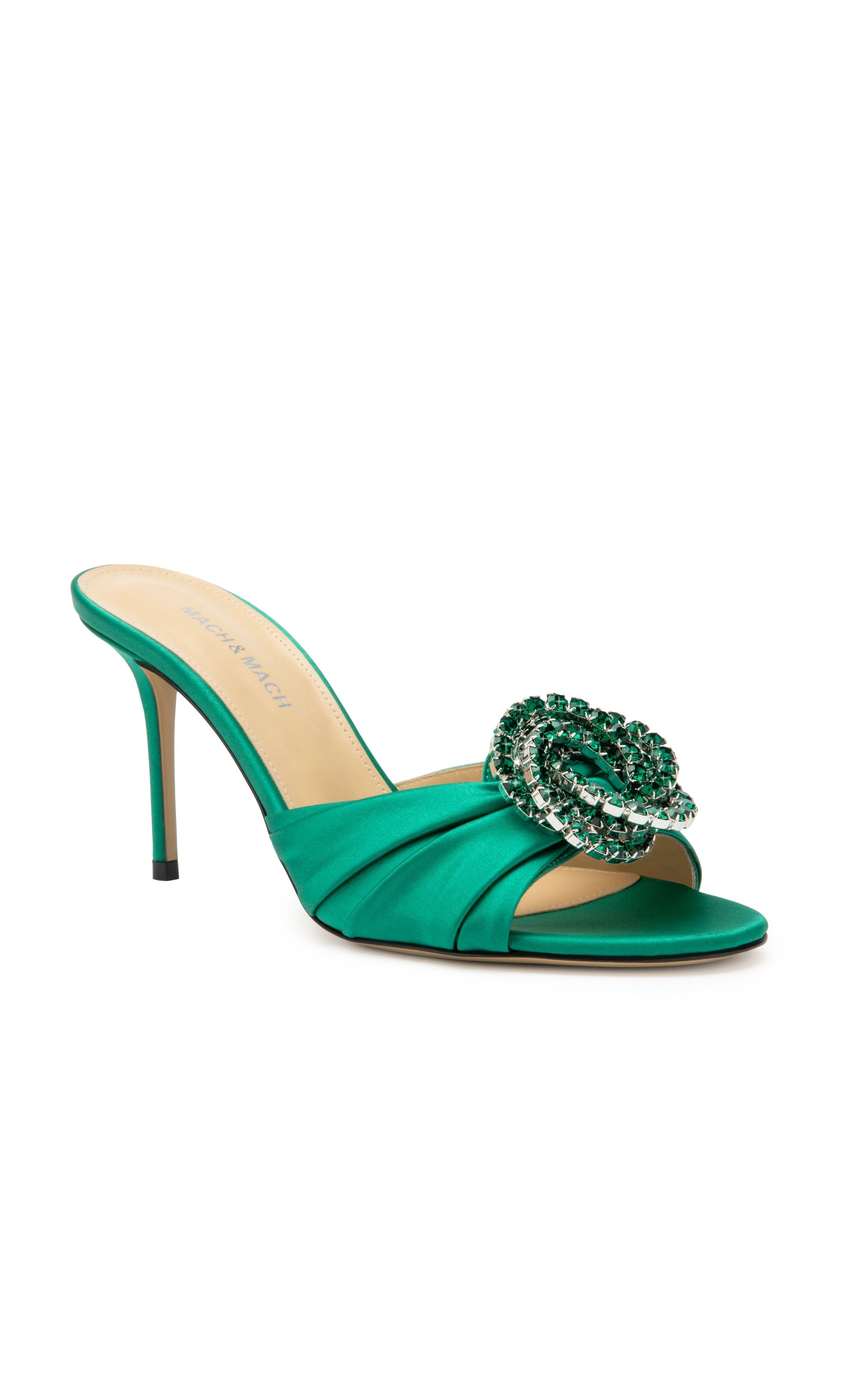Mules Galaxy 85 en satin & strass - Emerald