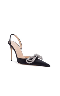 Double Bow 110 Slingback in silk & strass - Black