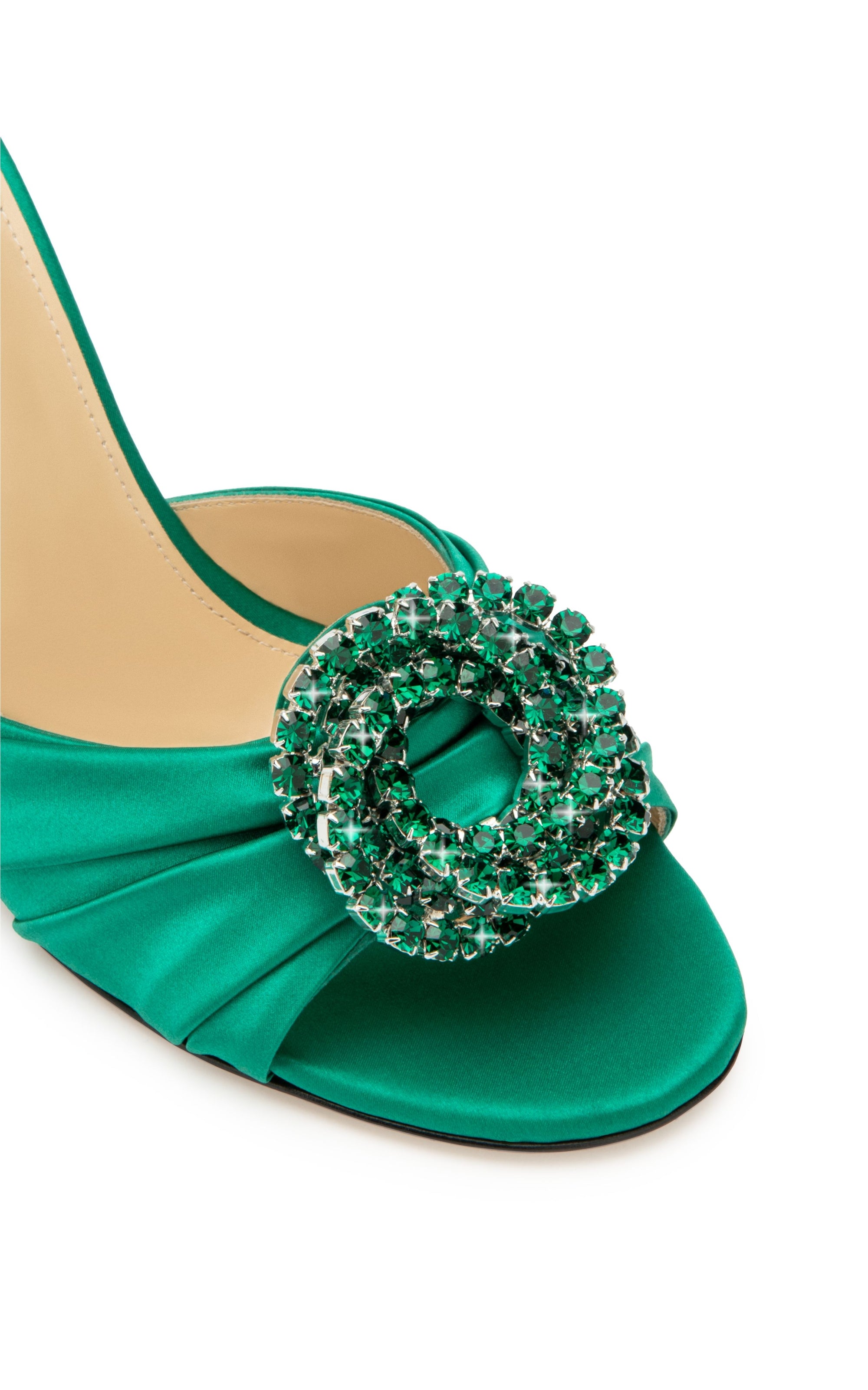 Mules Galaxy 85 en satin & strass - Emerald
