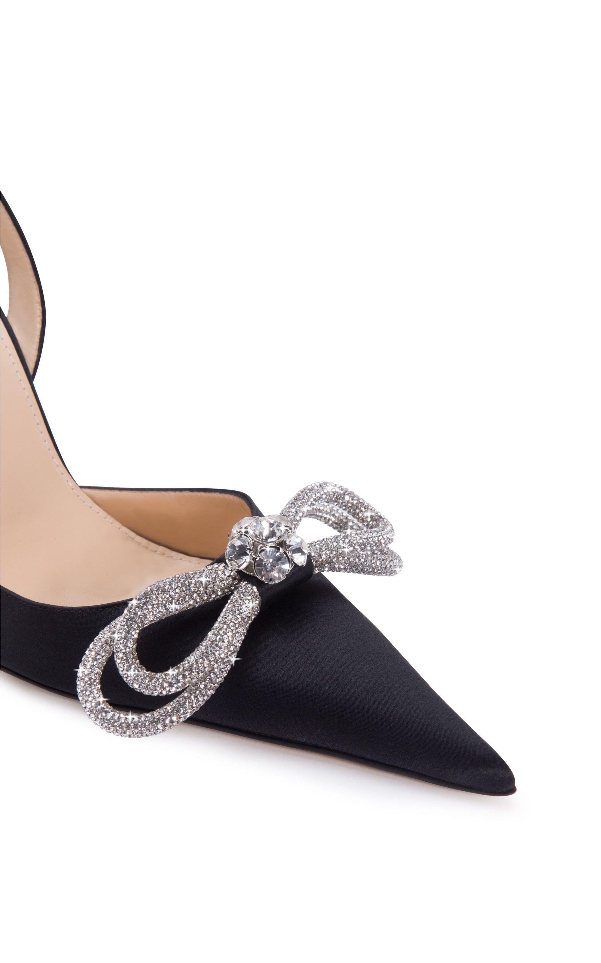 Double Bow 110 Slingback in silk & strass - Black