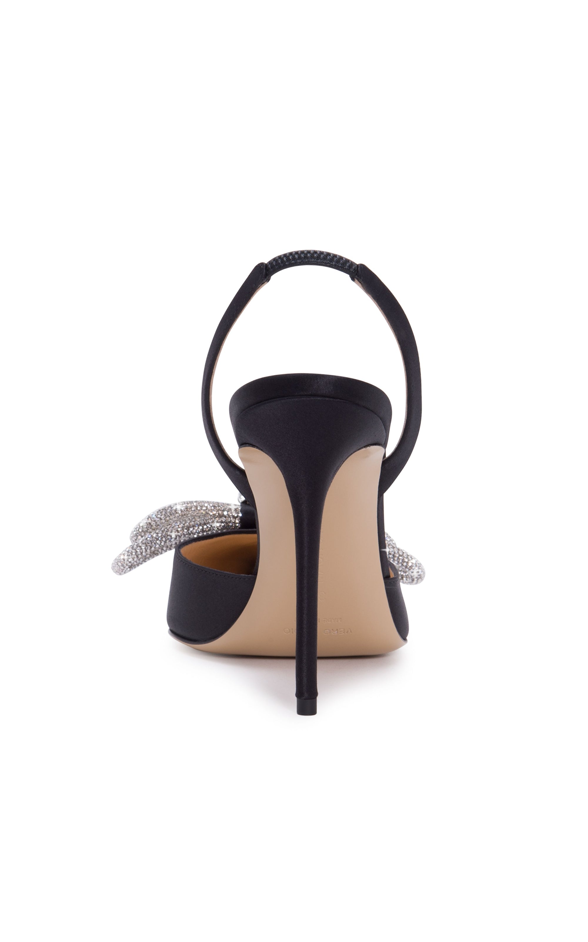 Double Bow 110 Slingback in silk & strass - Black