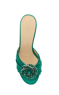 Mules Galaxy 85 en satin & strass - Emerald