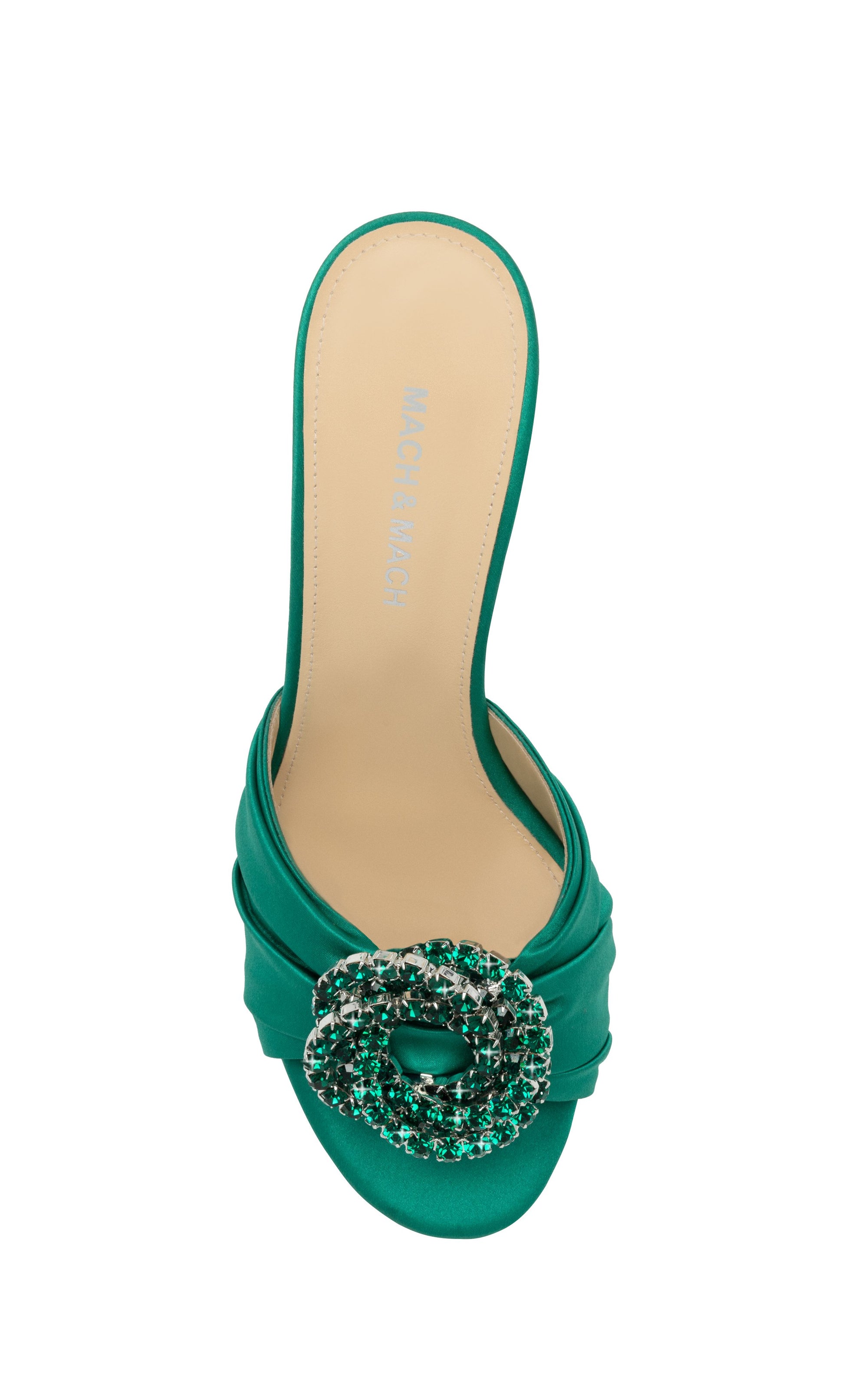 Mules Galaxy 85 en satin & strass - Emerald