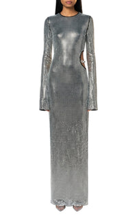 Cut-out maxi dress with rhinestone embellishments - Silver