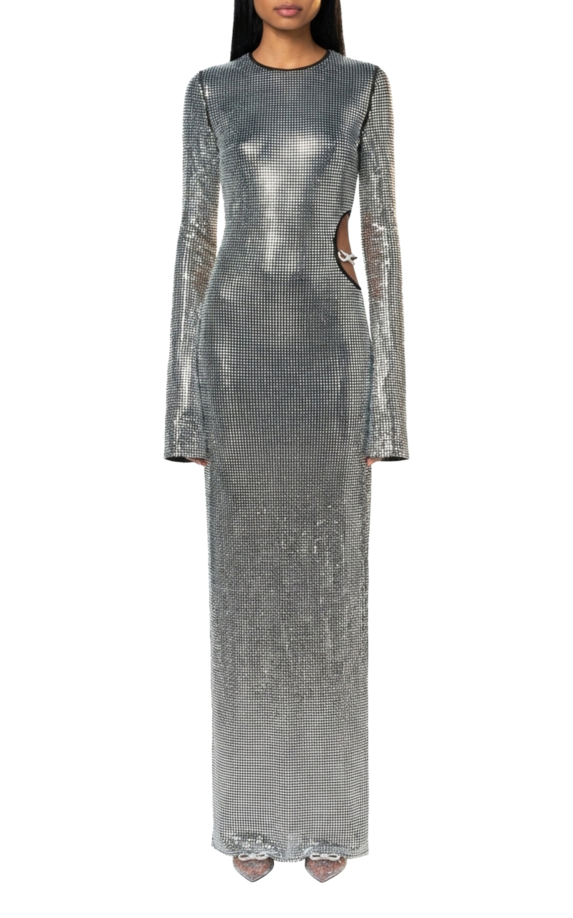 Cut-out maxi dress with rhinestone embellishments - Silver