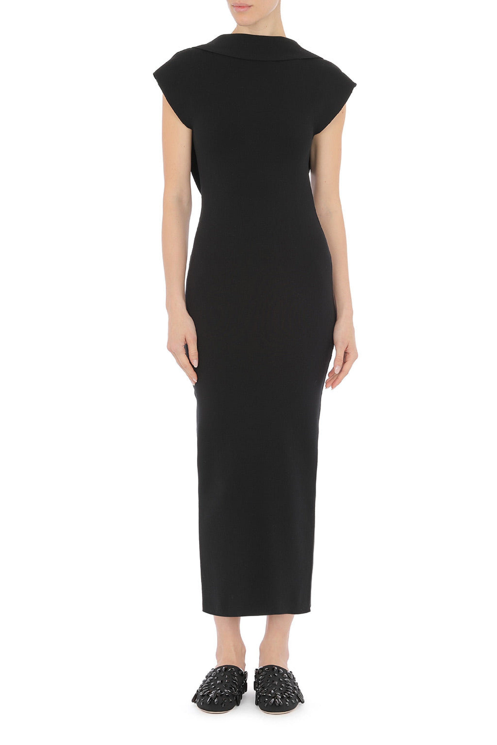 Robe midi drapée avec dos ouvert - Black