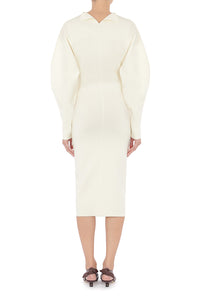 Robe midi structurée avec manches sculpturales en laine - White