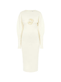Robe midi structurée avec manches sculpturales en laine - White