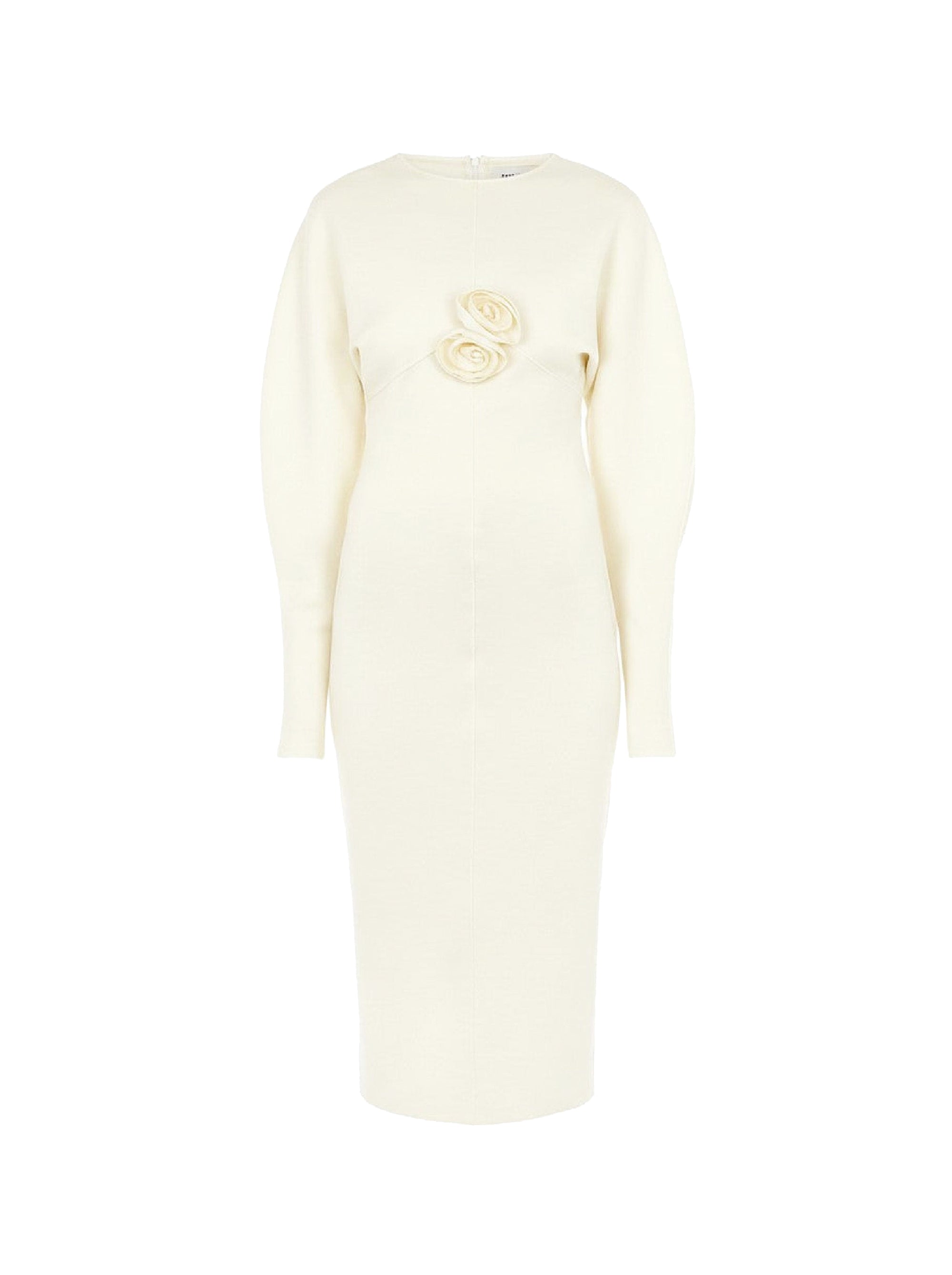 Robe midi structurée avec manches sculpturales en laine - White