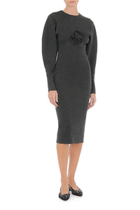 Structured midi dress with sculptural sleeves in wool - Dark Grey