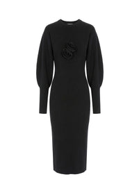 Robe midi structurée avec manches sculpturales en laine - Black