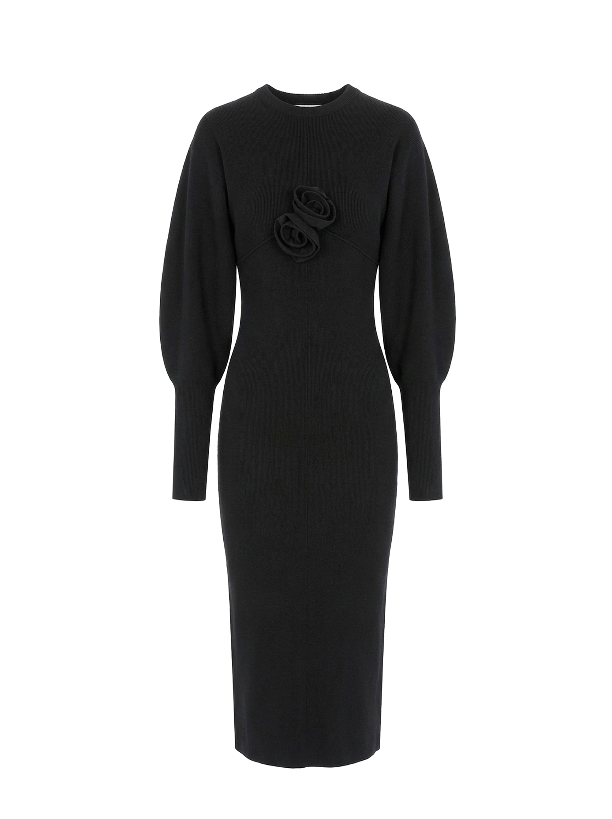 Robe midi structurée avec manches sculpturales en laine - Black