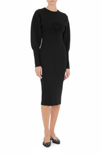 Robe midi structurée avec manches sculpturales en laine - Black