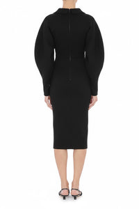 Robe midi structurée avec manches sculpturales en laine - Black
