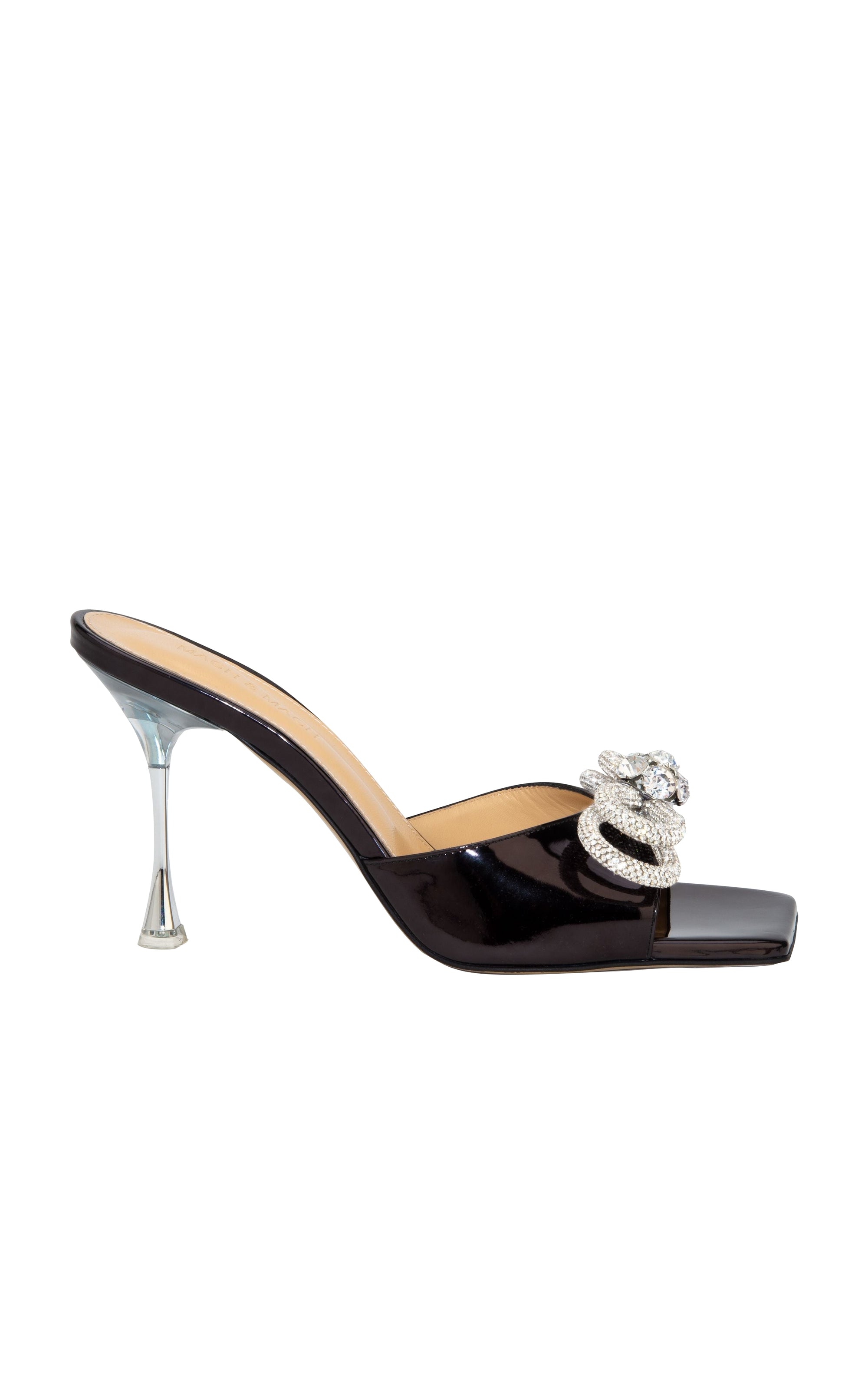 Mules à talon Double Bow 95 en cuir verni & strass - Black
