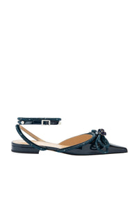 Patent leather & rhinestone Double Bow ballerinas - Navy Blue