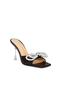 Mules à talon Double Bow 95 en cuir verni & strass - Black