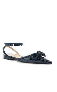 Patent leather & rhinestone Double Bow ballerinas - Navy Blue