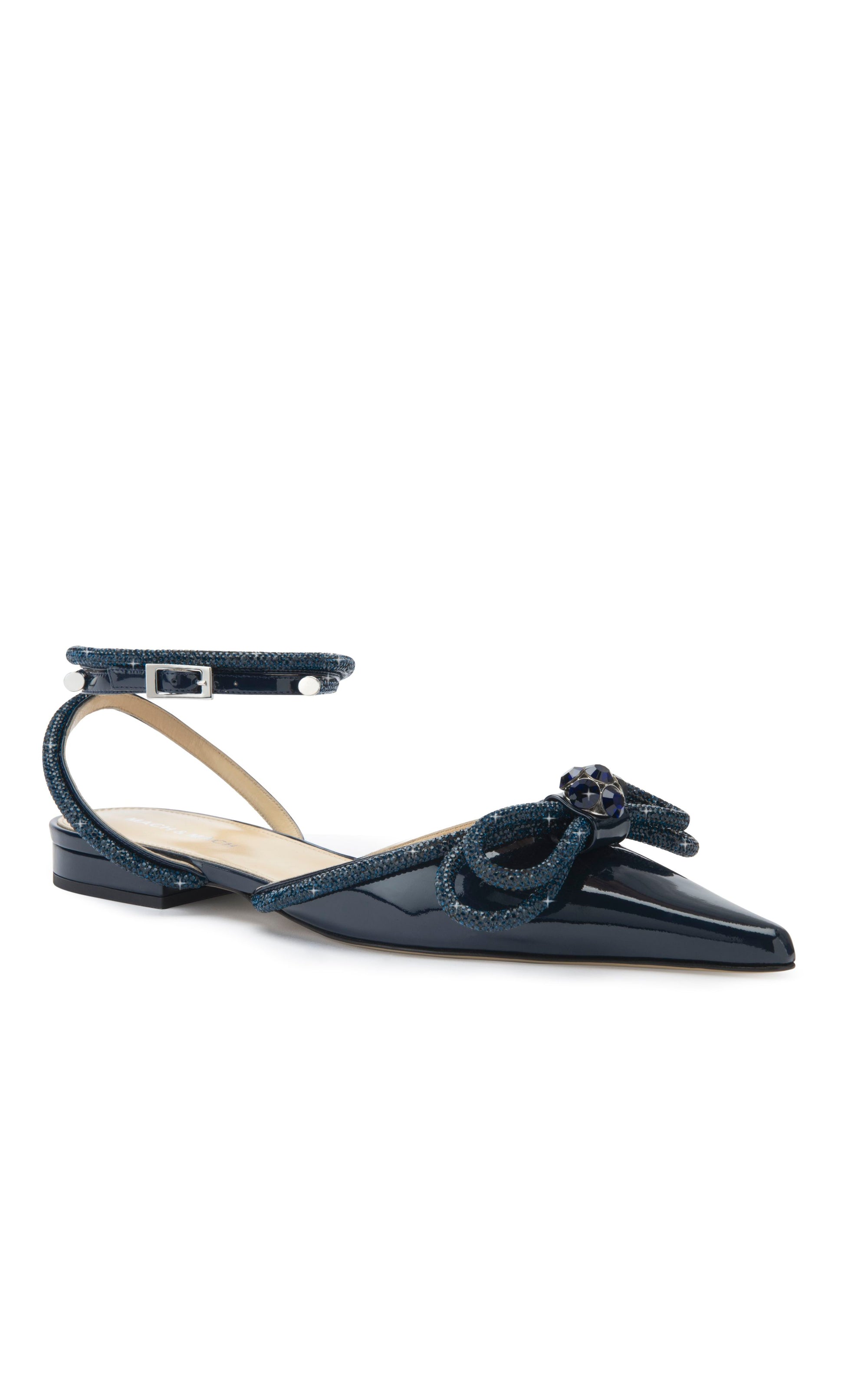 Patent leather & rhinestone Double Bow ballerinas - Navy Blue