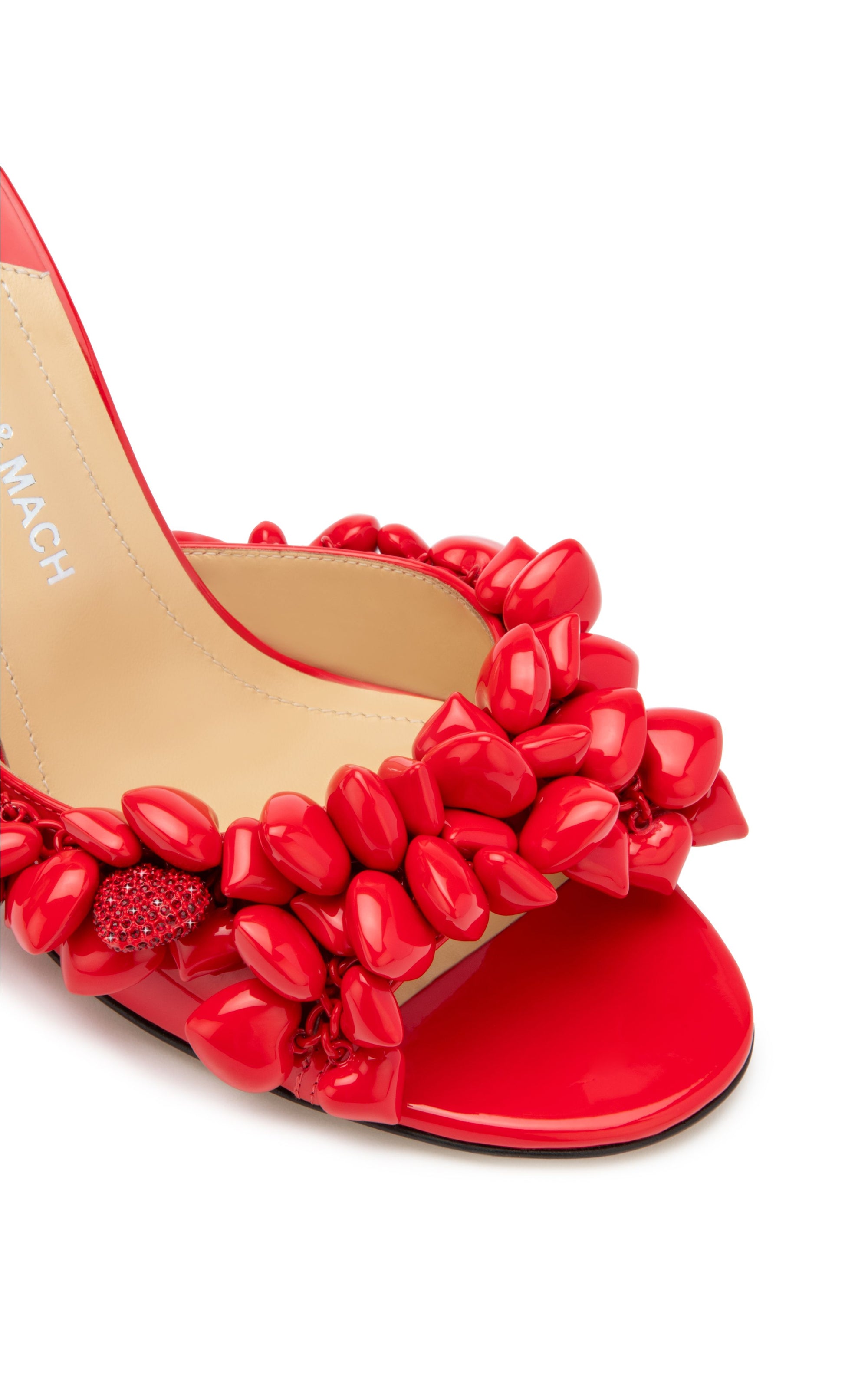 Puffy Heart 85 mules in patent leather & rhinestone - Red