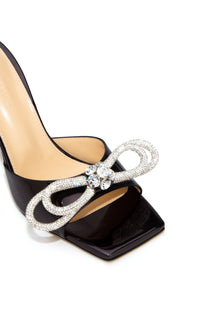 Mules à talon Double Bow 95 en cuir verni & strass - Black