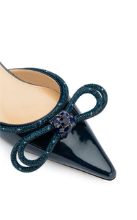 Patent leather & rhinestone Double Bow ballerinas - Navy Blue