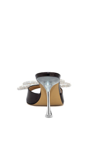 Mules à talon Double Bow 95 en cuir verni & strass - Black