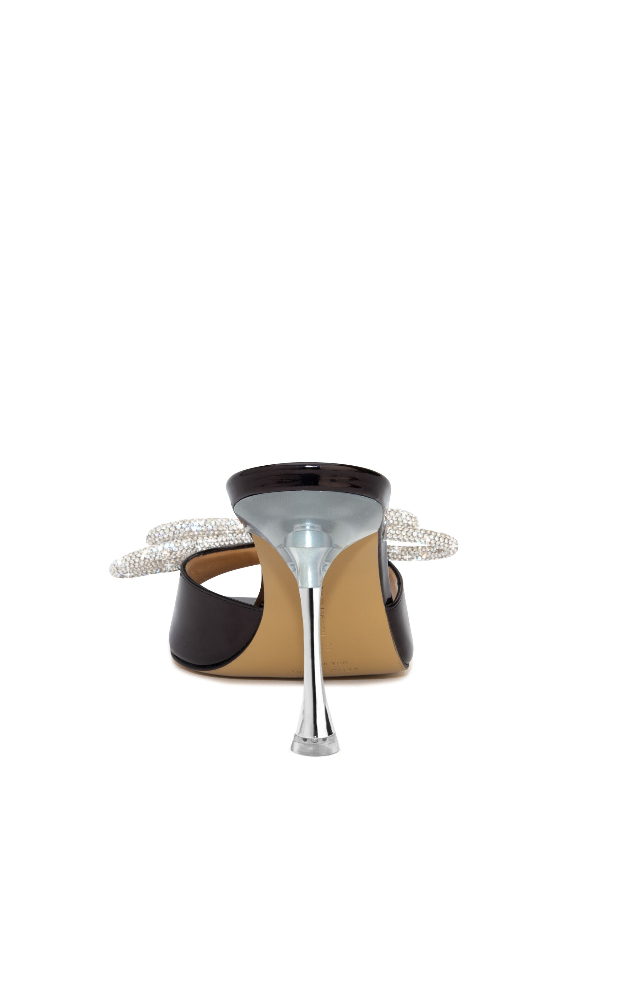 Mules à talon Double Bow 95 en cuir verni & strass - Black