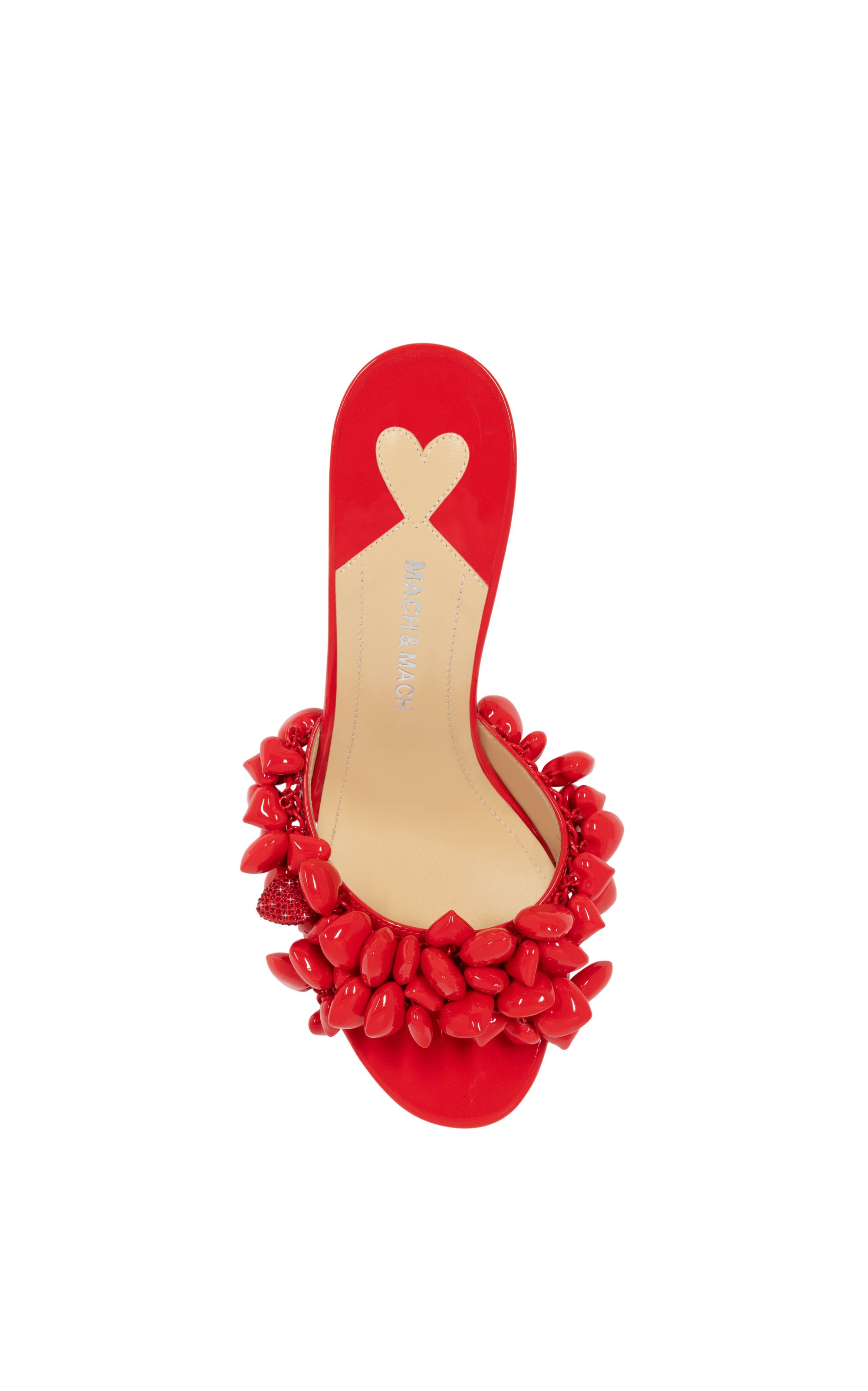 Puffy Heart 85 mules in patent leather & rhinestone - Red