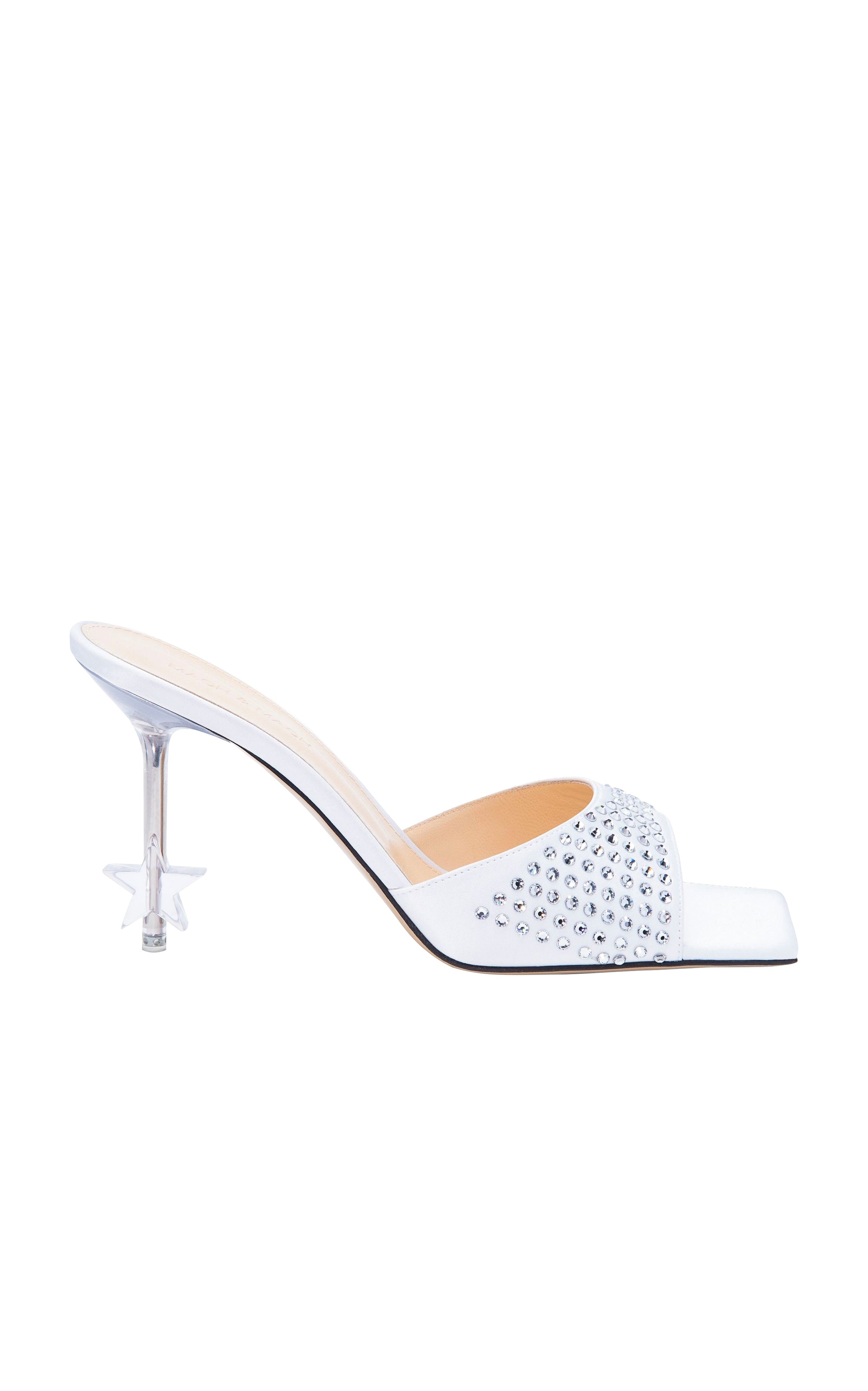 Star 95 silk & rhinestone mules - White