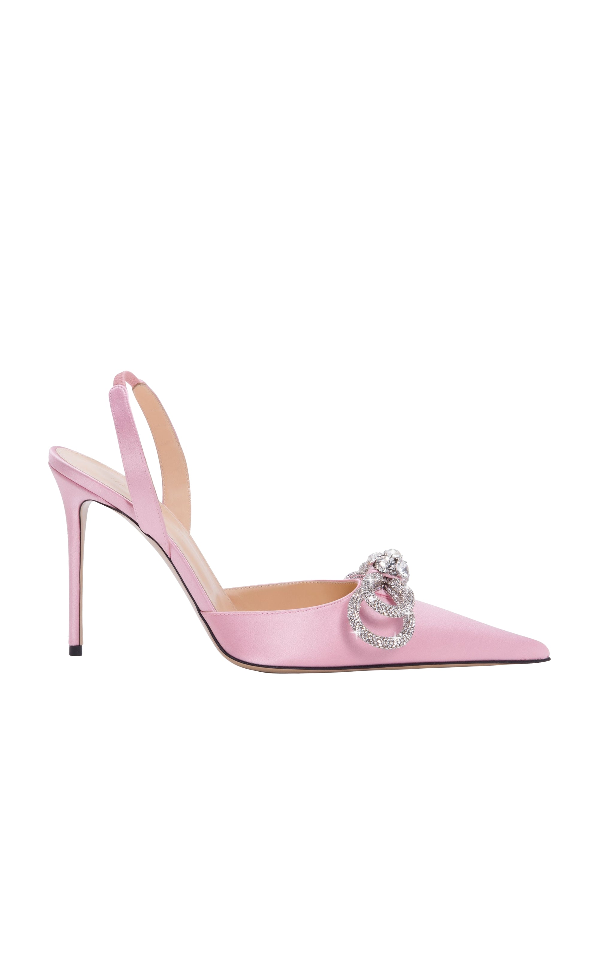 Double Bow 110 satin & rhinestone slingback - Pink