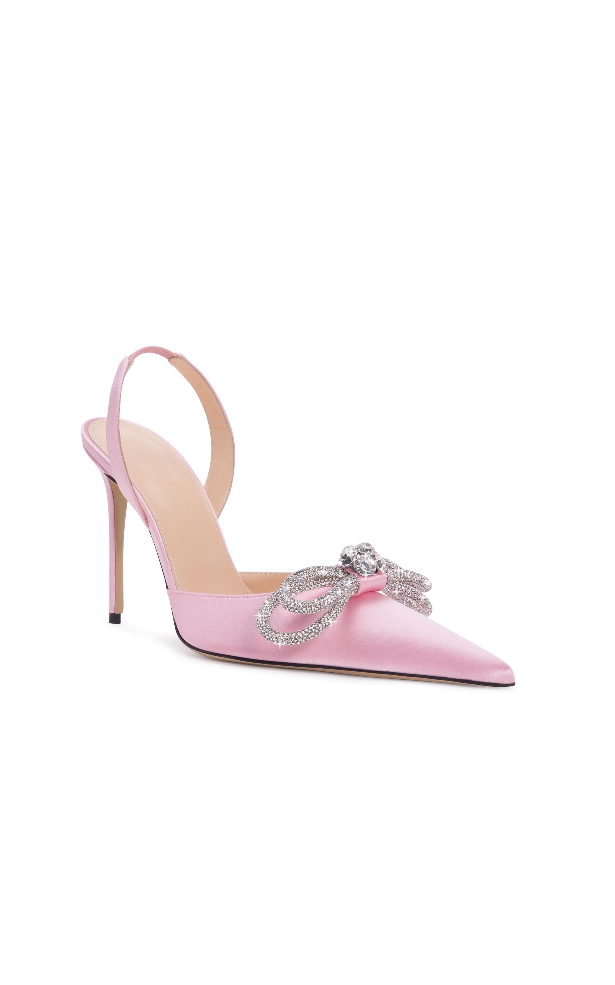 Double Bow 110 satin & rhinestone slingback - Pink