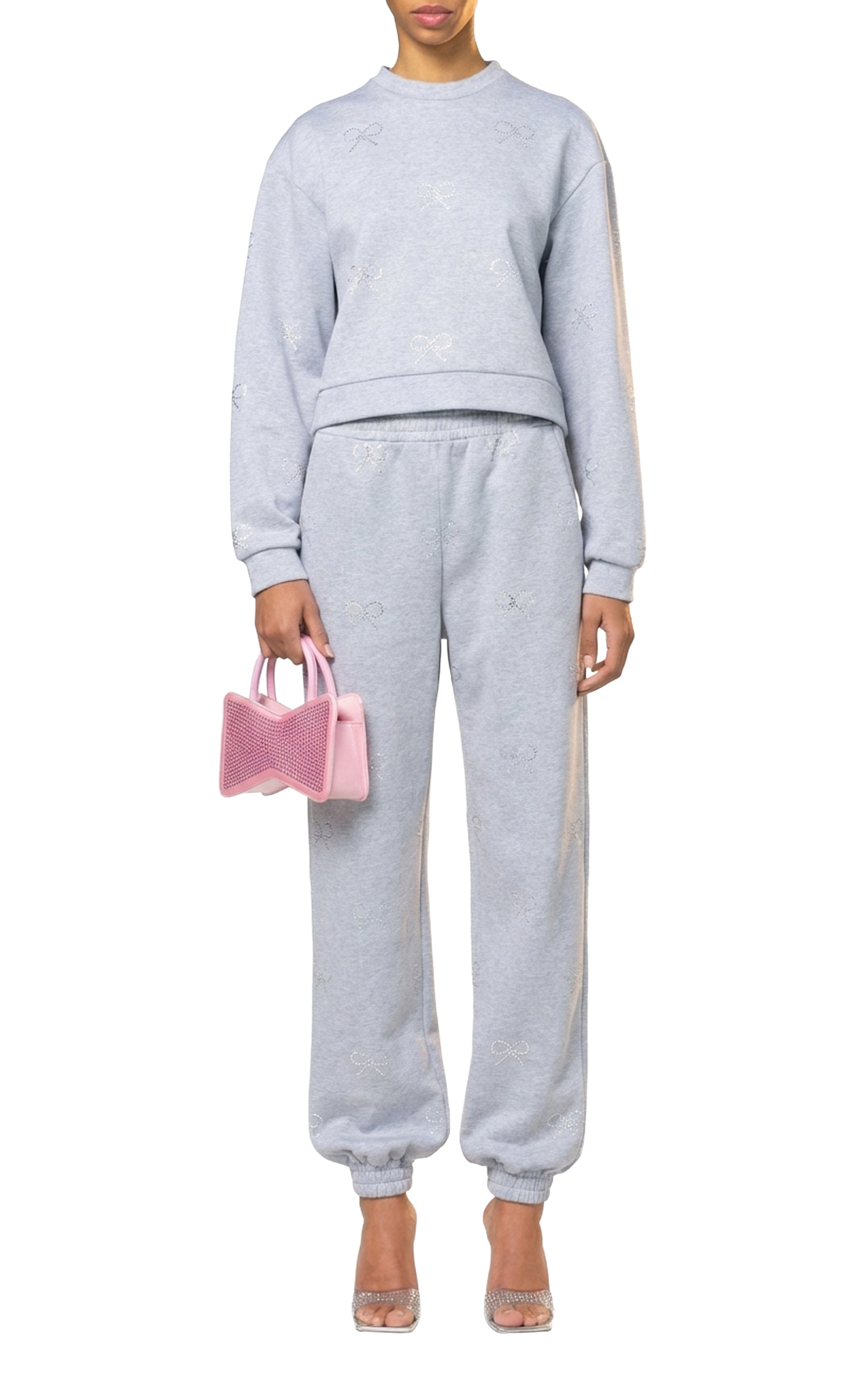 Bow sweatshirt with rhinestone embellishments - Grey