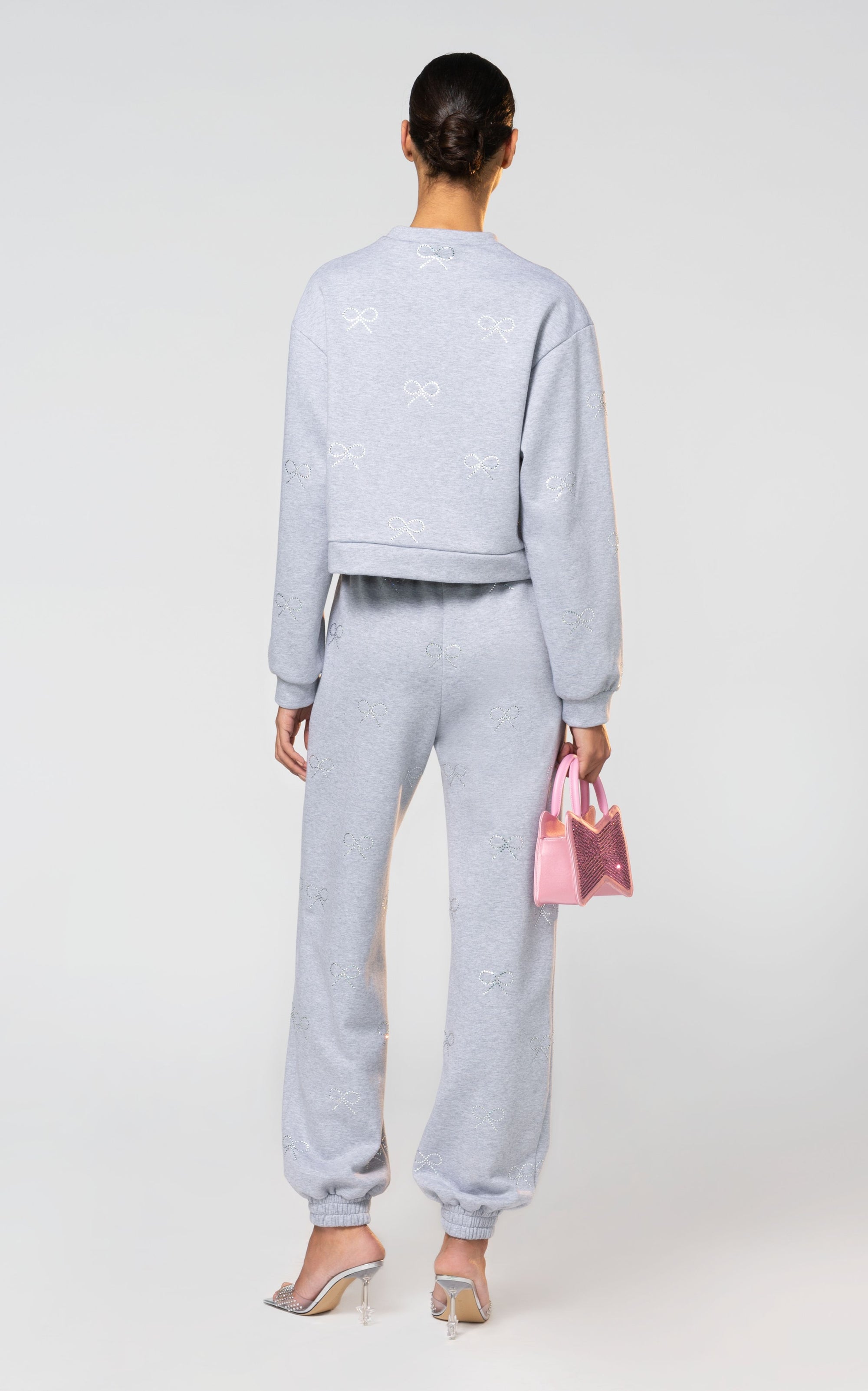 Bow sweatshirt with rhinestone embellishments - Grey