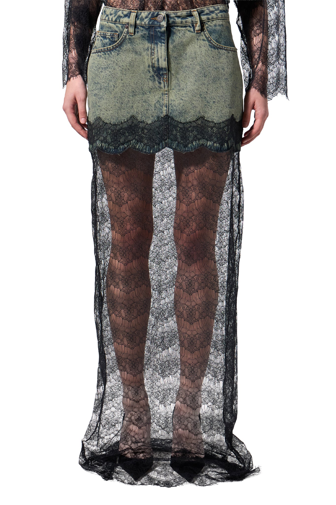 Jupe maxi avec empiècement dentelle - Olive