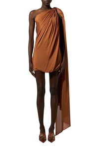 Robe mini asymétrique one-shoulder - Rust