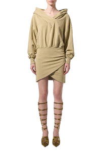 Robe Sweatshirt à capuche et jupe drapée - Olive