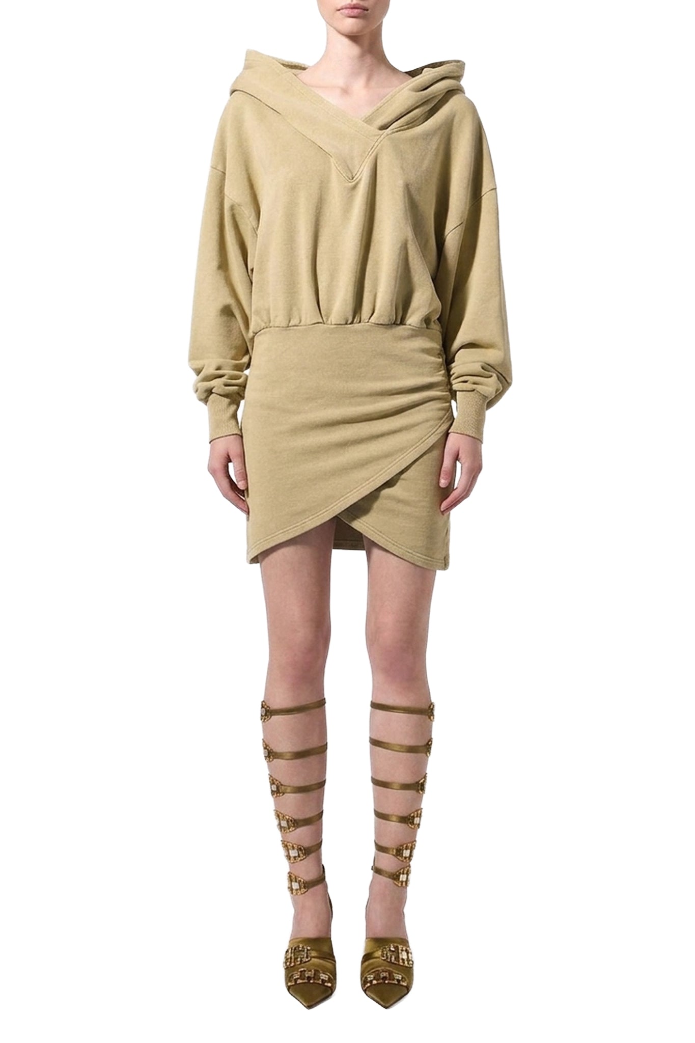 Robe Sweatshirt à capuche et jupe drapée - Olive