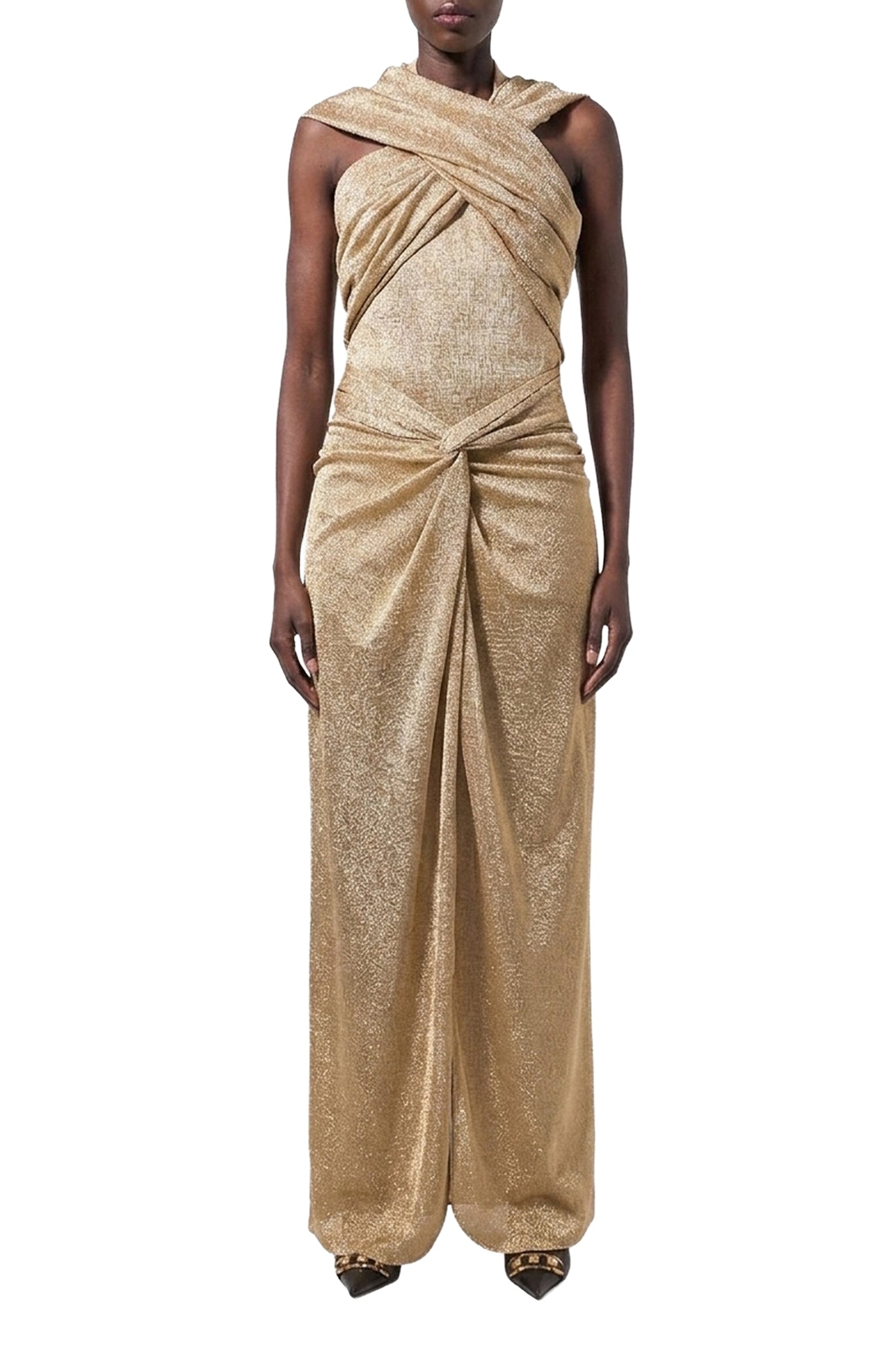 Robe longue drapée - Camel