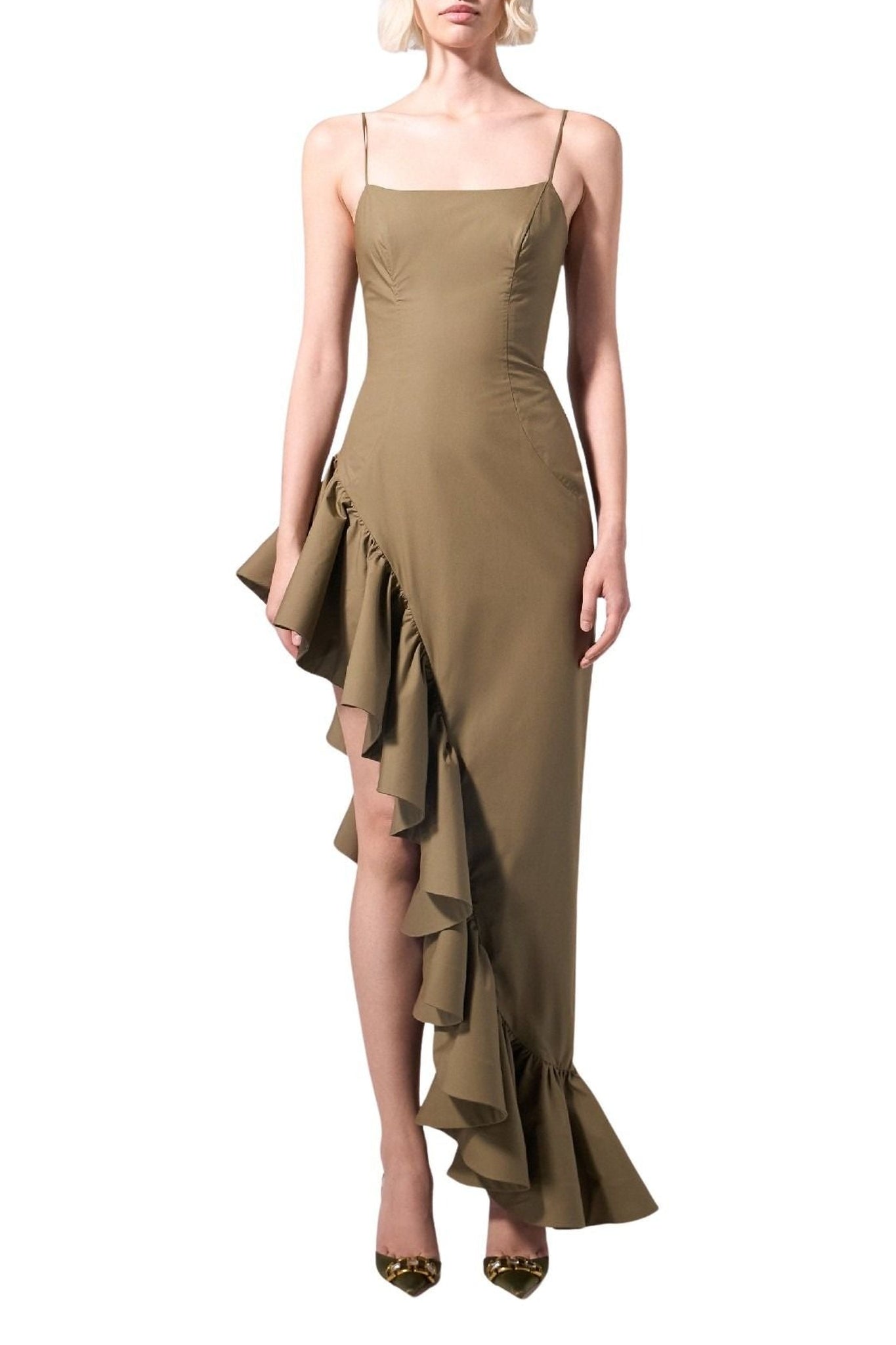 Robe longue à volants - Olive