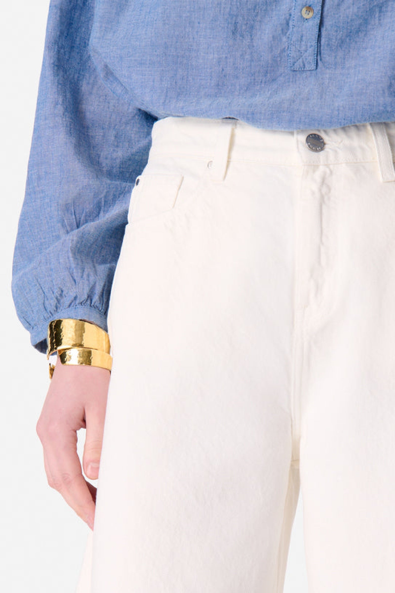 Pantalon taille haute Caleb en denim - Craie
