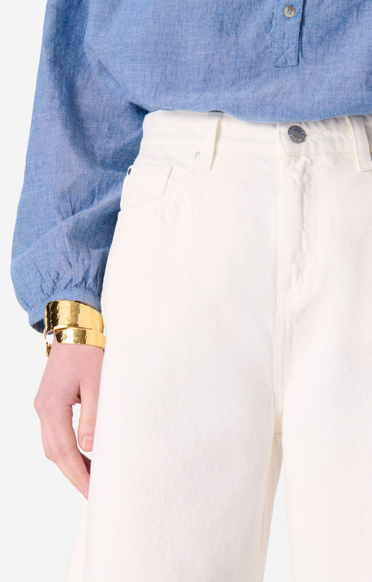 Pantalon taille haute Caleb en denim - Craie
