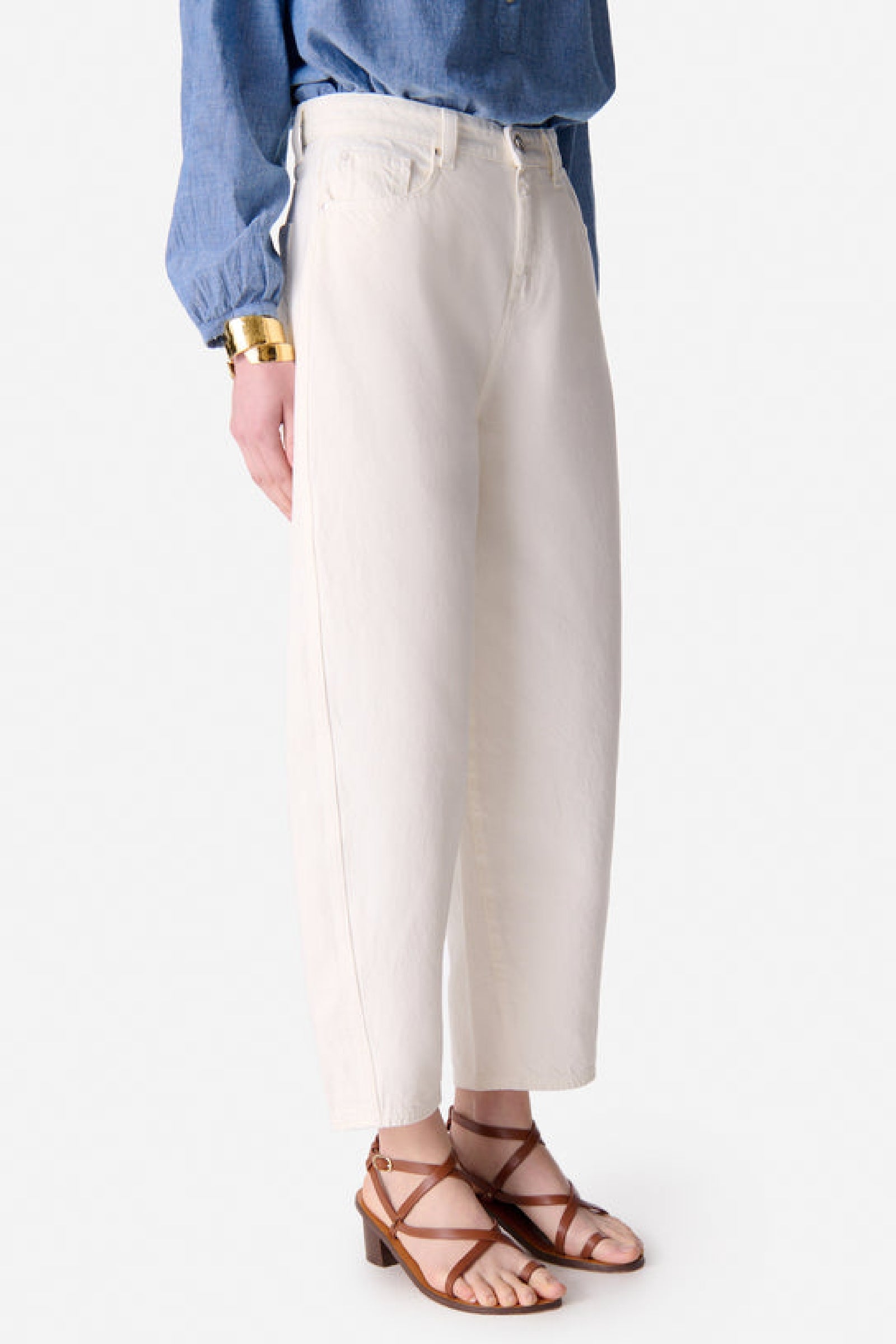 Pantalon taille haute Caleb en denim - Craie
