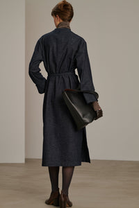 Carla Belted Cotton Midi Dress - Blue & Black