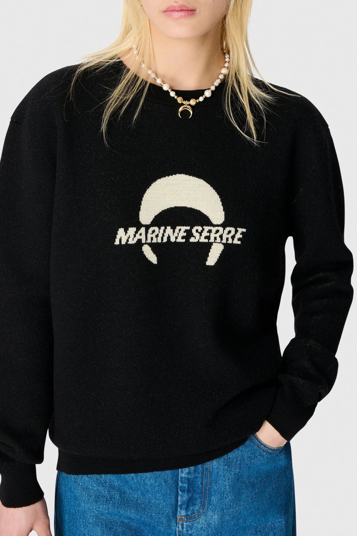 Merino Wool Knit Ls Crewneck Top - Noir